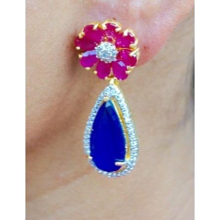 Ruby Sapphire Dangler Drop Earrings